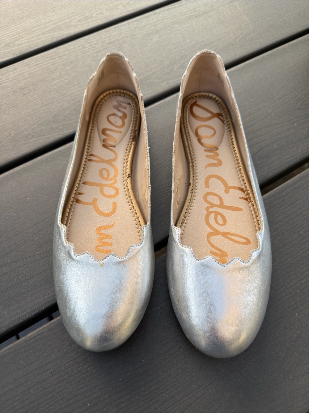 Sam Edelman Silver Scalloped Ballet Flats